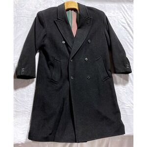 Wool Cashmere Double Breasted Overcoat Mens EU 26 US Small Charcoal Gray